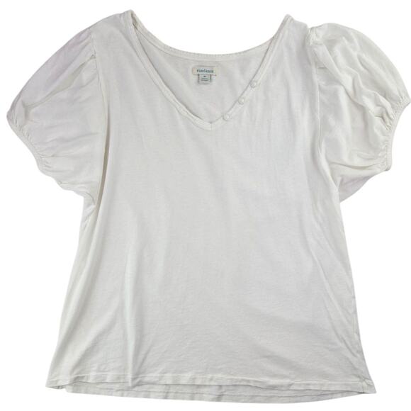 Sundance Tops - Sundance | White, Puff Sleeve Henley w/ V-Neck| Size Medium